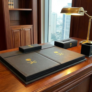 Royal Executive Leather Desk Organizer Set (5-Piece) – Black & Gold