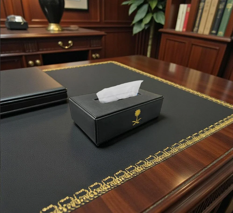 Royal Executive Leather Desk Organizer Set (5-Piece) – Black & Gold - Image 2