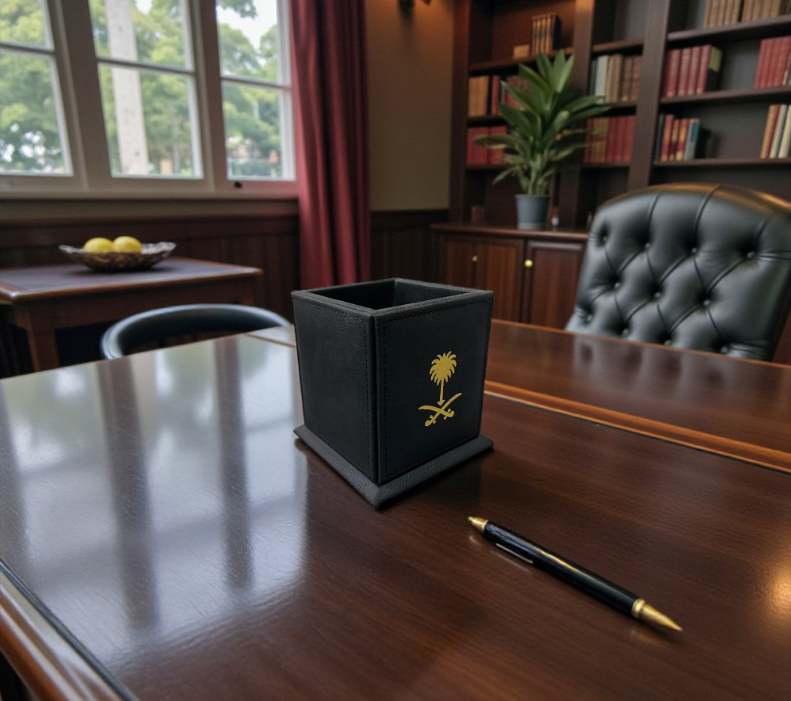 Royal Executive Leather Desk Organizer Set (5-Piece) – Black & Gold - Image 3