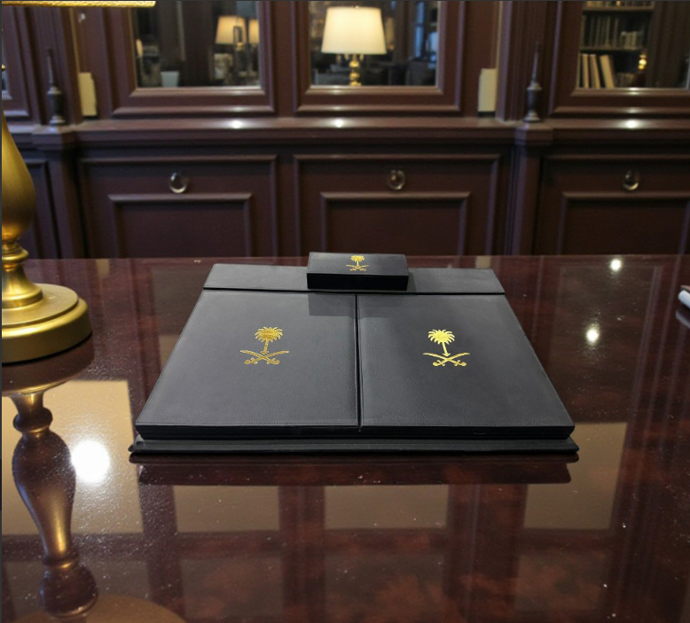 Royal Executive Leather Desk Organizer Set (5-Piece) – Black & Gold - Image 4