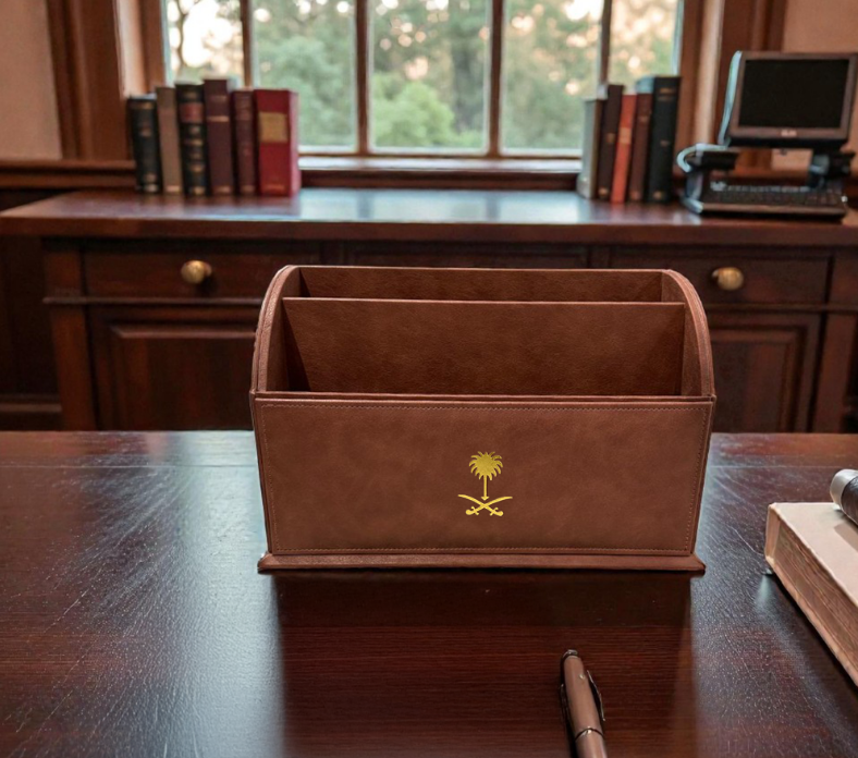 Royal Executive Leather Desk Organizer Set (12-Piece) – Premium Brown & Gold - Image 4