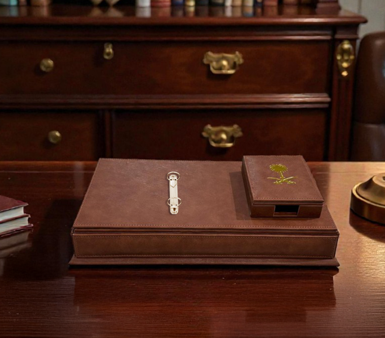Royal Executive Leather Desk Organizer Set (12-Piece) – Premium Brown & Gold - Image 10