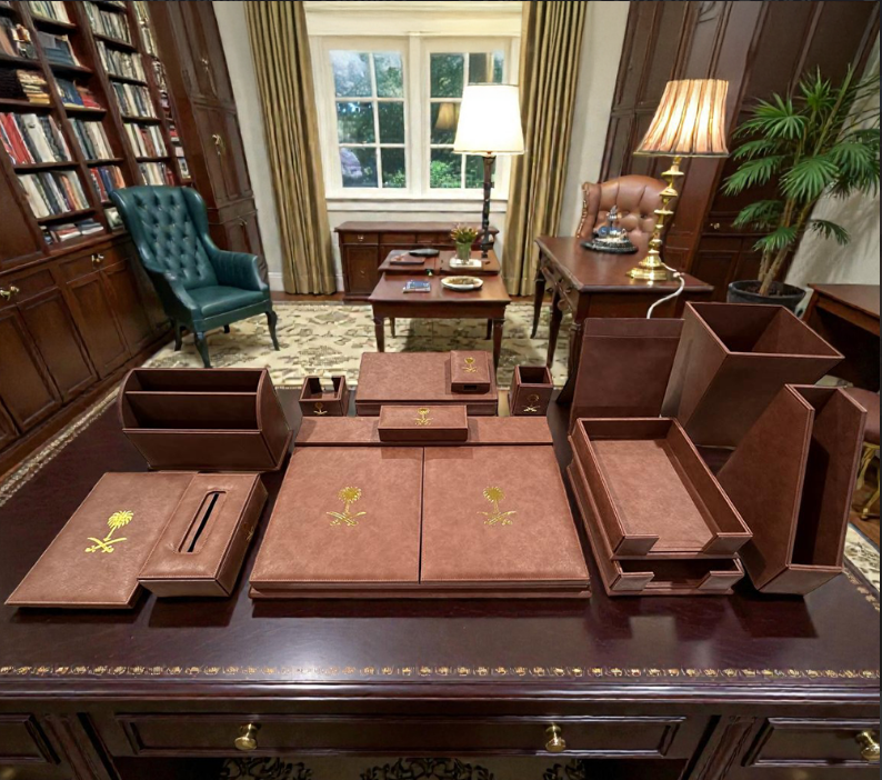 Royal Executive Leather Desk Organizer Set (12-Piece) – Premium Brown & Gold - Image 12