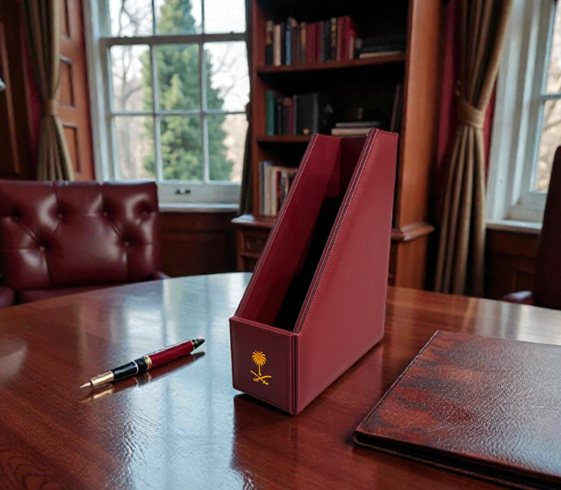 Royal Executive Leather Desk Organizer Set (10-Piece) – Burgundy / Maroon & Gold - Image 9