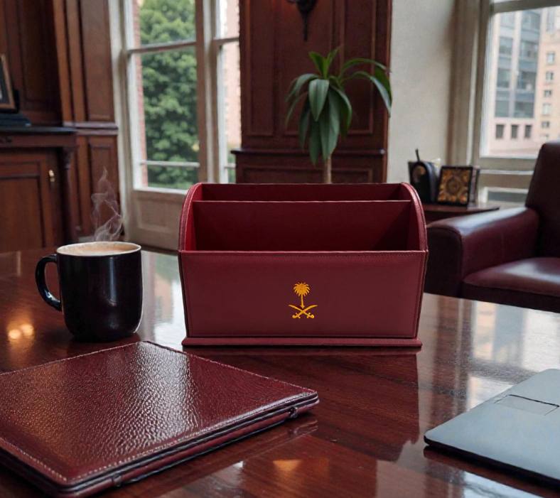 Royal Executive Leather Desk Organizer Set (10-Piece) – Burgundy / Maroon & Gold - Image 8