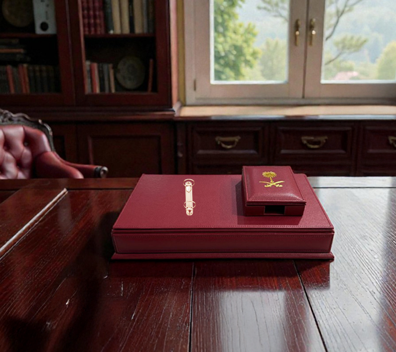 Royal Executive Leather Desk Organizer Set (10-Piece) – Burgundy / Maroon & Gold - Image 4