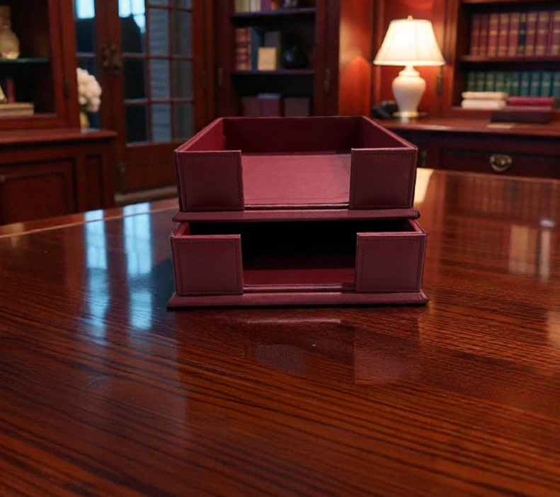 Royal Executive Leather Desk Organizer Set (10-Piece) – Burgundy / Maroon & Gold - Image 2