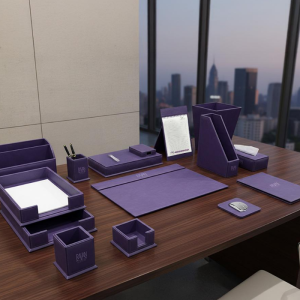Modern Executive Leather Desk Organizer Set (13-Piece) – Royal Purple