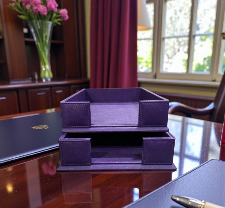 Modern Executive Leather Desk Organizer Set (13-Piece) – Royal Purple - Image 9